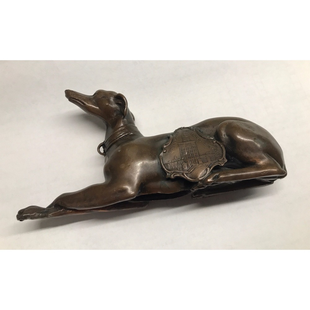 Antique The Wrigley Building Chicago Bros WHIPPET GREYHOUND SOUVENIR Bronze Dog‎